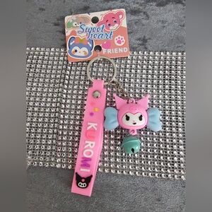 Sanrio Kuromi Keychain w/Little Bell & Silicone Band PINK/BABY BLUE-NEW